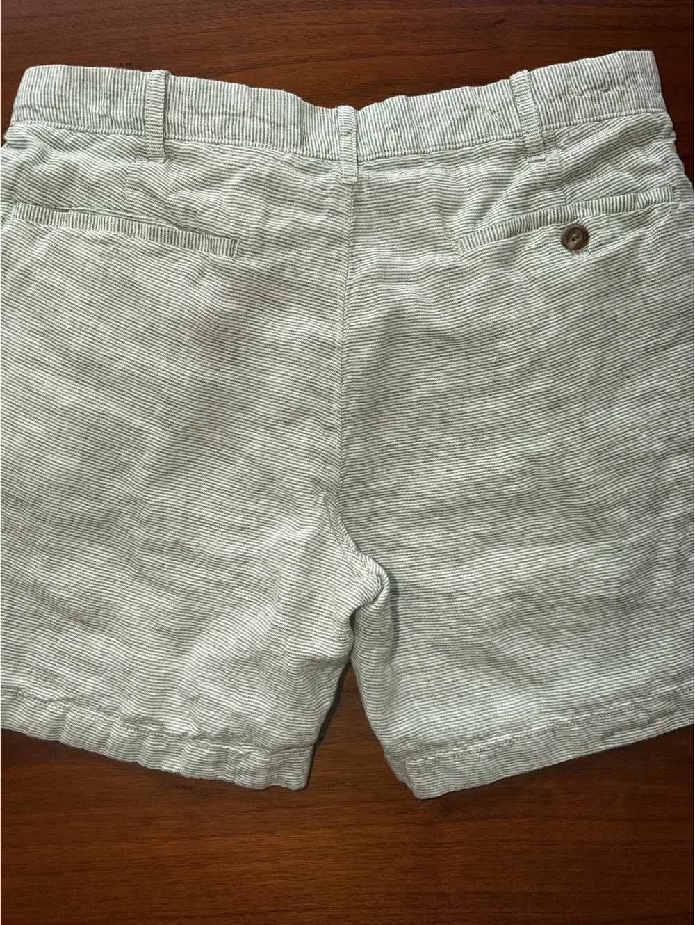 J.Crew Men's Green & White Striped Linen Shorts - Size 30